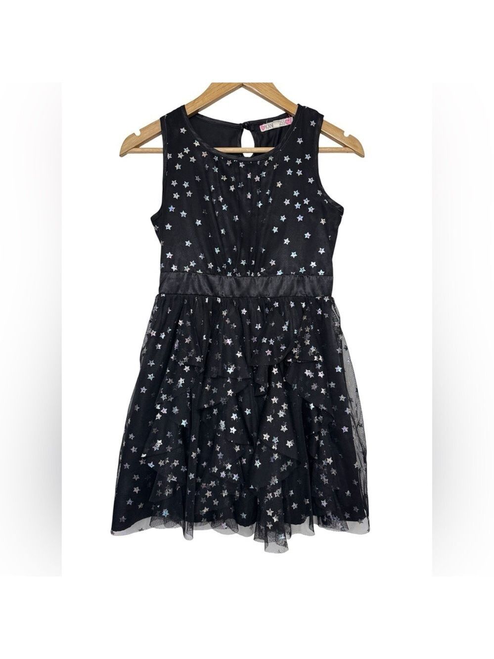 Kandy Kiss Black Star Print Tulle Dress Girls Large 10/12